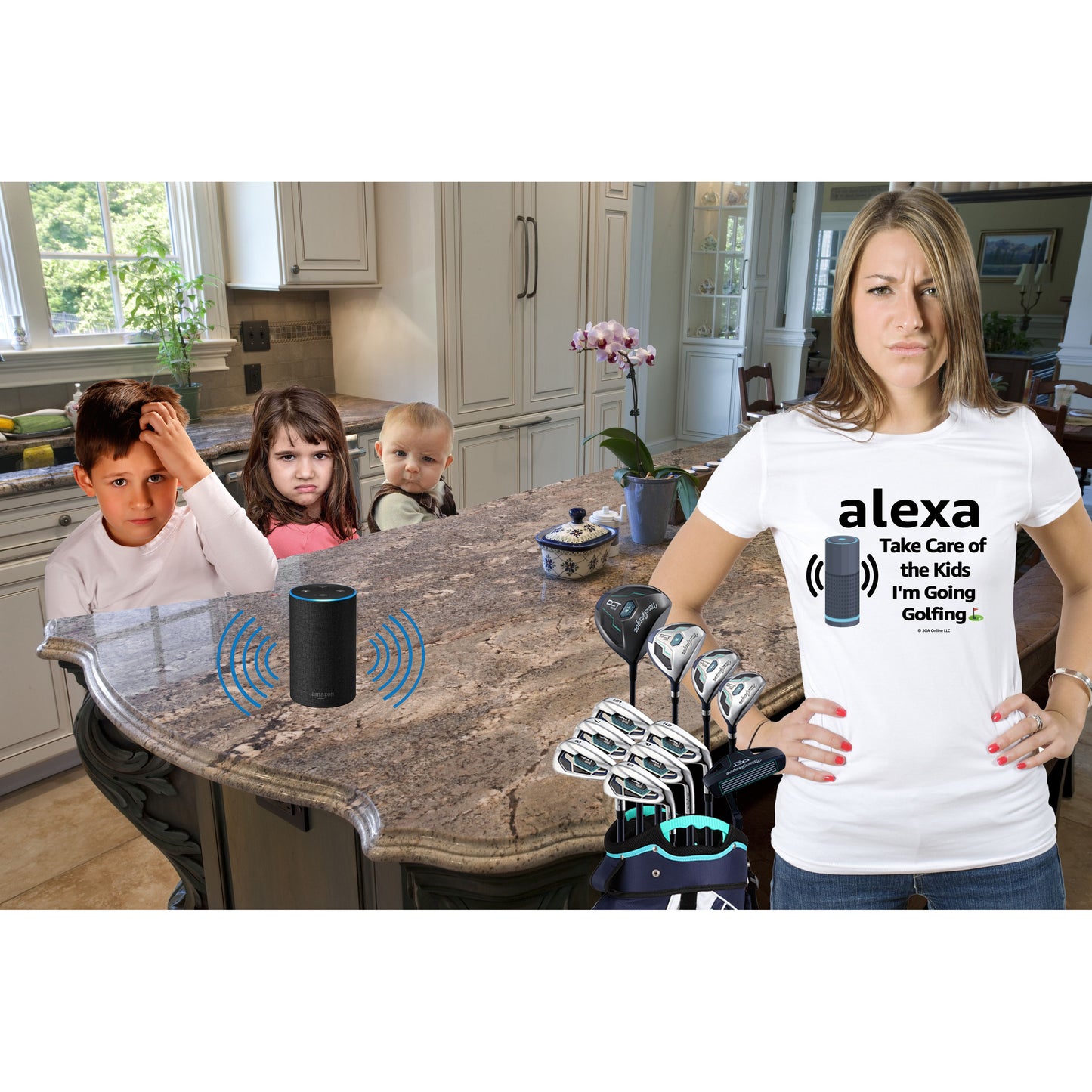 Alexa Take Care of the Kids - Funny Golf Shirt for Mom