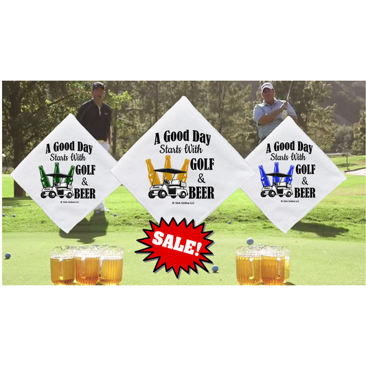 Good Day Starts with Golf and Beer - Fun Golf Towels On Sale